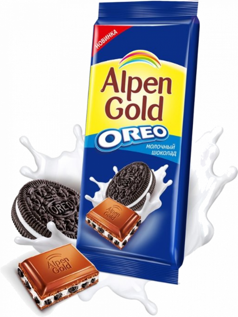 Шоколад ТМ Alpen Gold Oreo молочный с дробленым печеньем Орео 95г