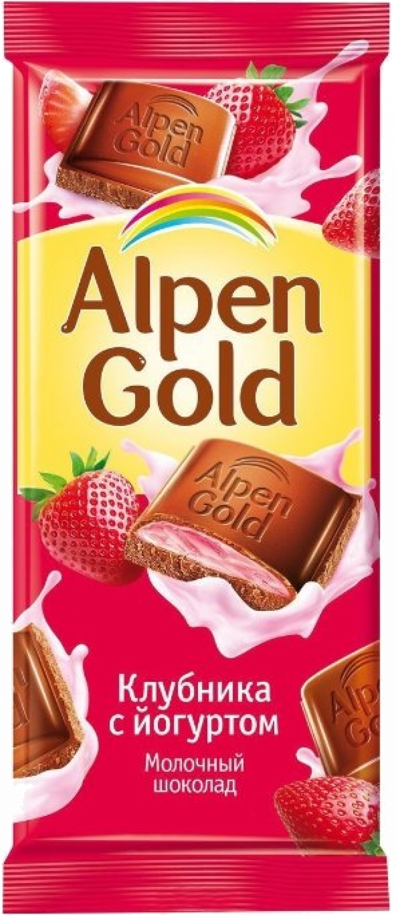 Шоколад ТМ Alpen Gold молочный с клубнично-йогуртовой начикой 90г