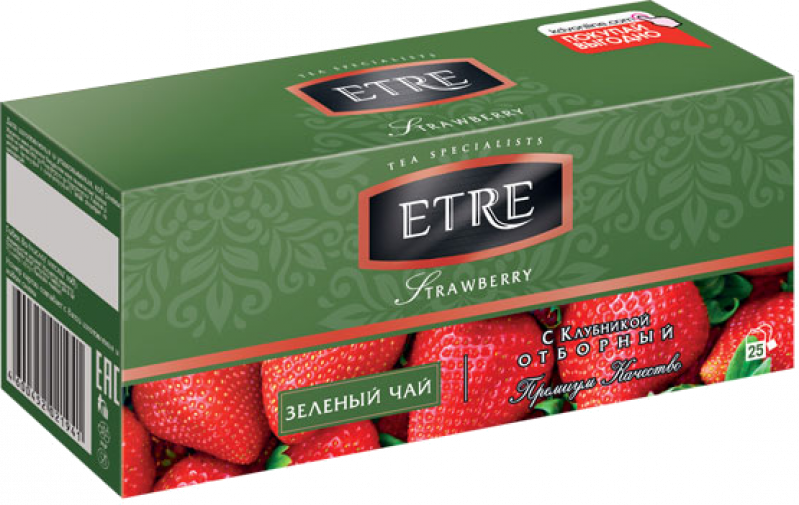 Чай ТМ ETRE зеленый с ароматом клубники 25 пакетов