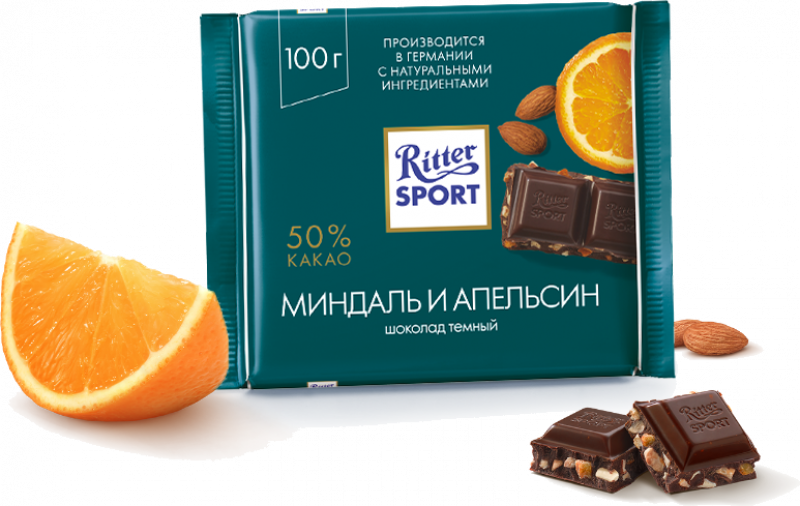 Шоколад ТМ Ritter Sport мол миндаль апельсин 100г