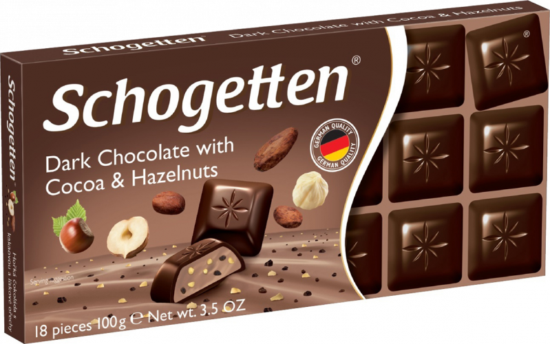 Шоколад Schogetten крем-какао с дроблеными бобами и лесным орехом 100г