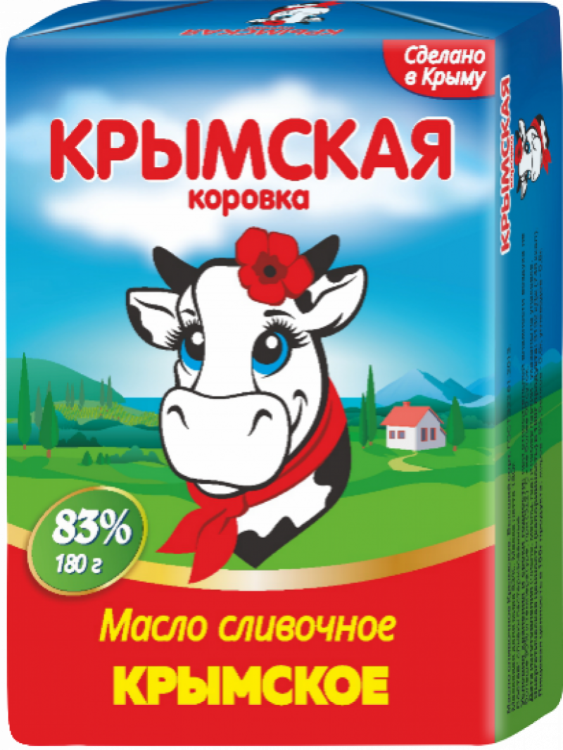 Масло сладко-сливочное ТМ Крымская коровка несоленое Крестьянское 83% 180г