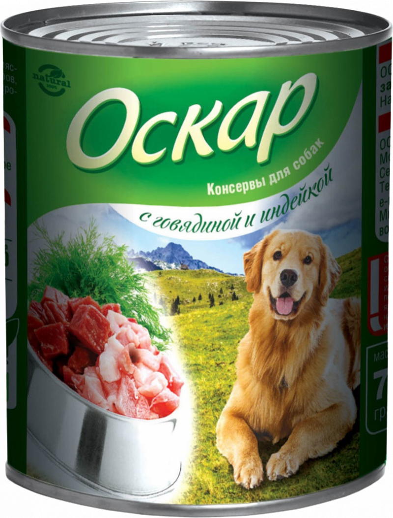Консервы для собак ТМ Оскар с говядиной и индейкой 750г