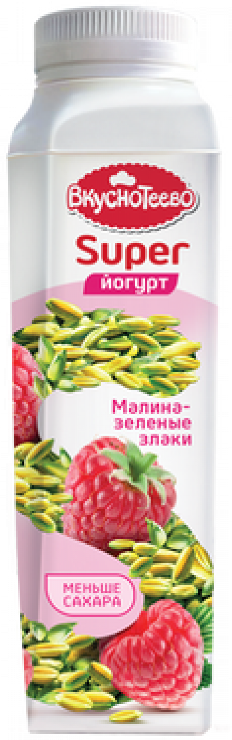 Йогурт питьевой ТМ Вкуснотеево Super Малина - зеленые злаки 1,3% 320г