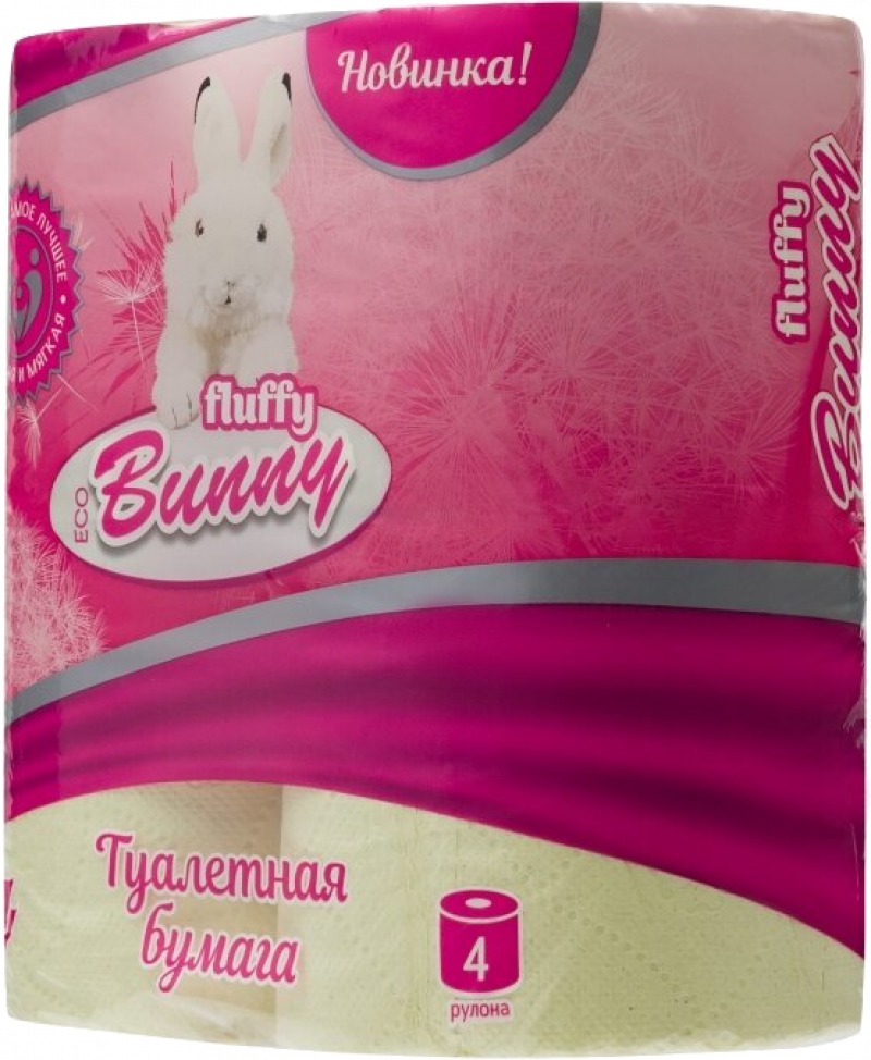 Бумага туалетная ТМ Fluffy Bunny 2х-слойная 4 рулона желтая