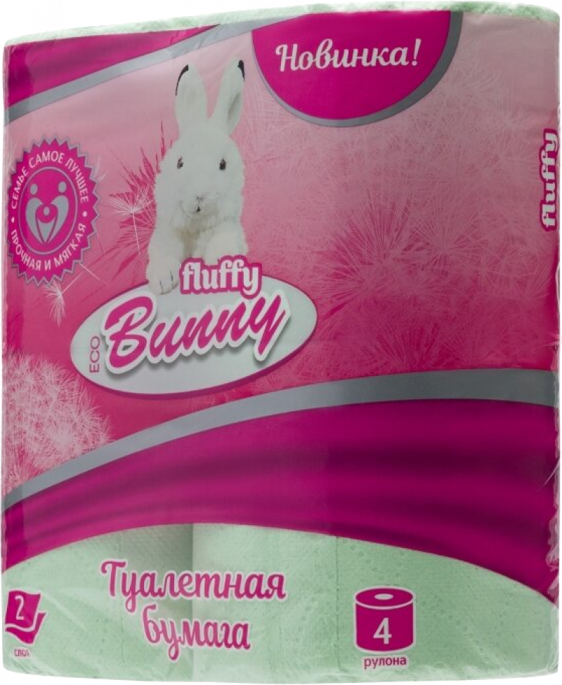 Бумага туалетная ТМ Fluffy Bunny 2х-слойная 4 рулона зеленая