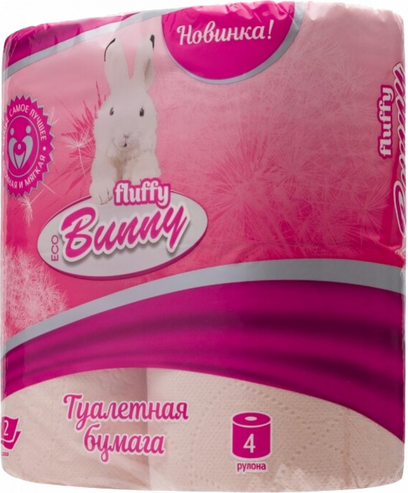 Бумага туалетная ТМ Fluffy Bunny 2х-слойная 4 рулона персиковая