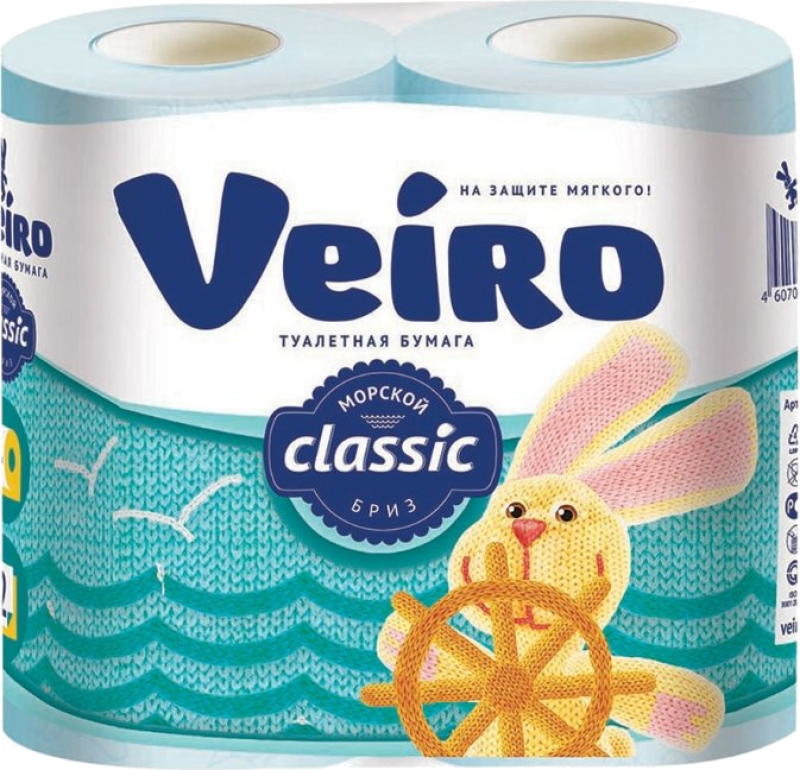 Бумага туалетная ТМ Veiro Classic 2х-слойная 4 рулона голубая