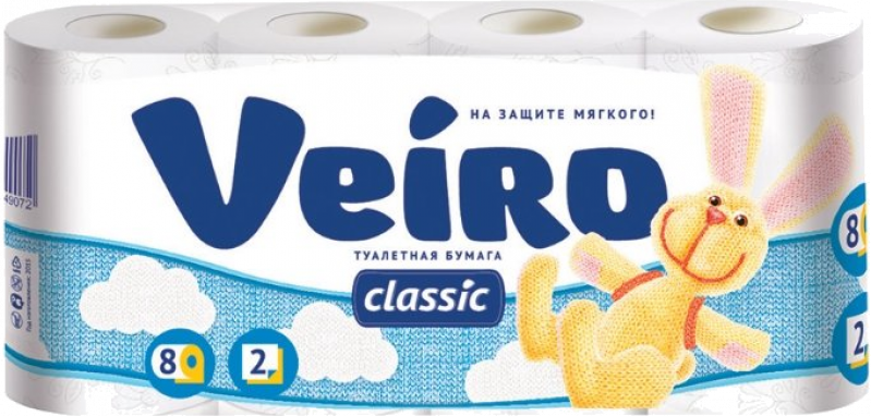 Бумага туалетная ТМ Veiro Classic 2х-слойная 8 рулонов белая