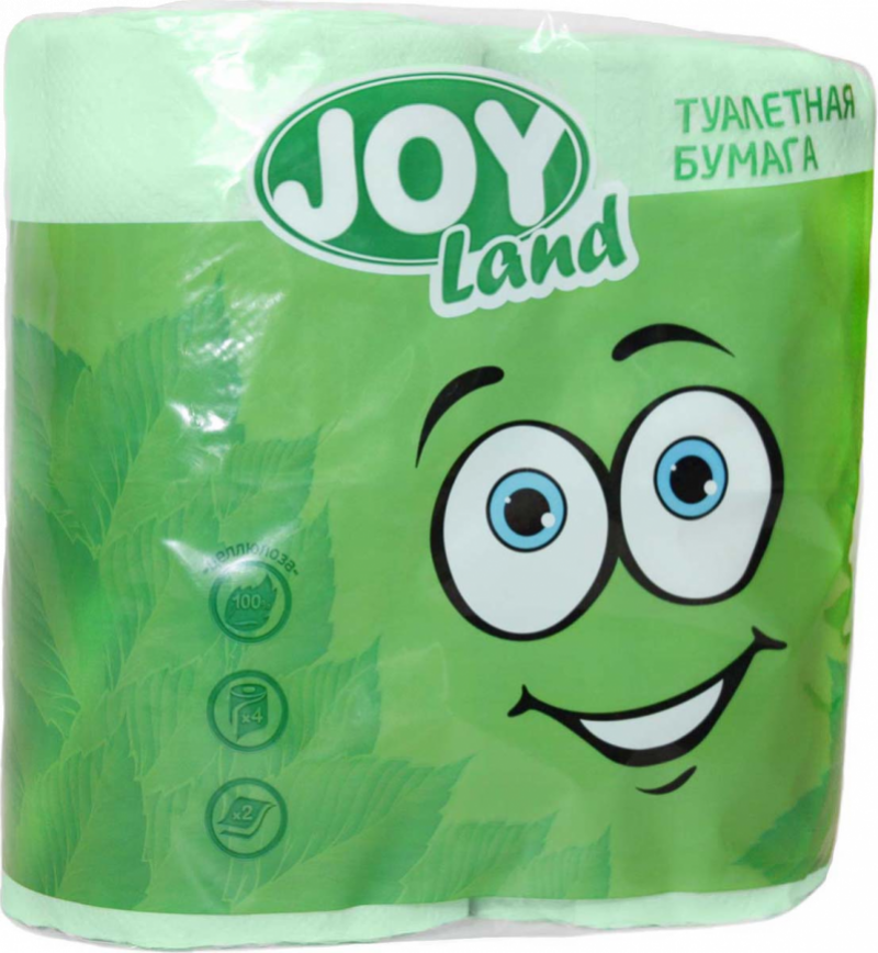 Бумага туалетная ТМ Joy Land Эко зеленая 2х-слойная 4 рулона