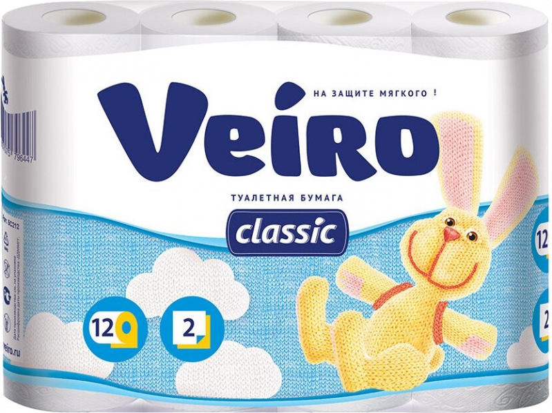 Бумага туалетная ТМ Veiro Classic 2х-слойная 12 рулонов белая