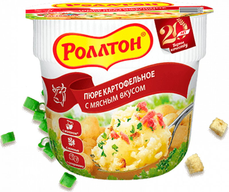 Пюре ТМ Роллтон картофельное с мясным вкусом 40г