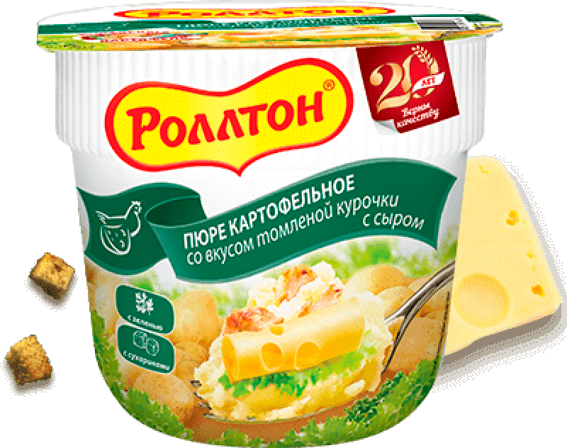 Пюре ТМ Роллтон картофельное вкус томлёной курочки с сыром 40г
