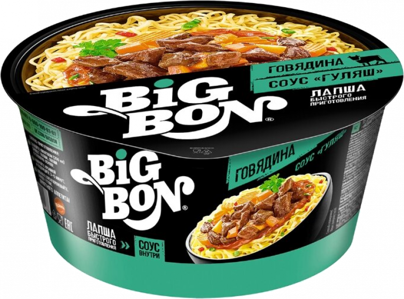Лапша ТМ BIGBON говядина+ соус Гуляш 85г