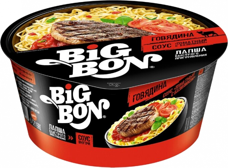 Лапша ТМ BIGBON говядина + соус Томатный с базиликом 85г