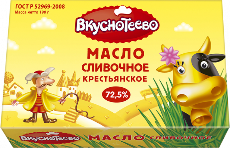 Масло ТМ Вкуснотеево сливочное Крестьянское 72,5% 180г
