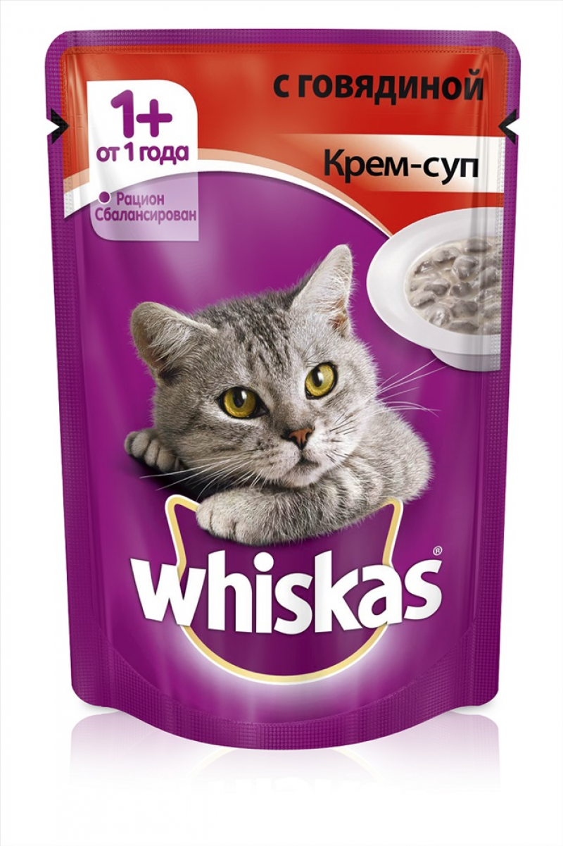 Корм ТМ Whiskas Крем-суп с Говядиной 85г