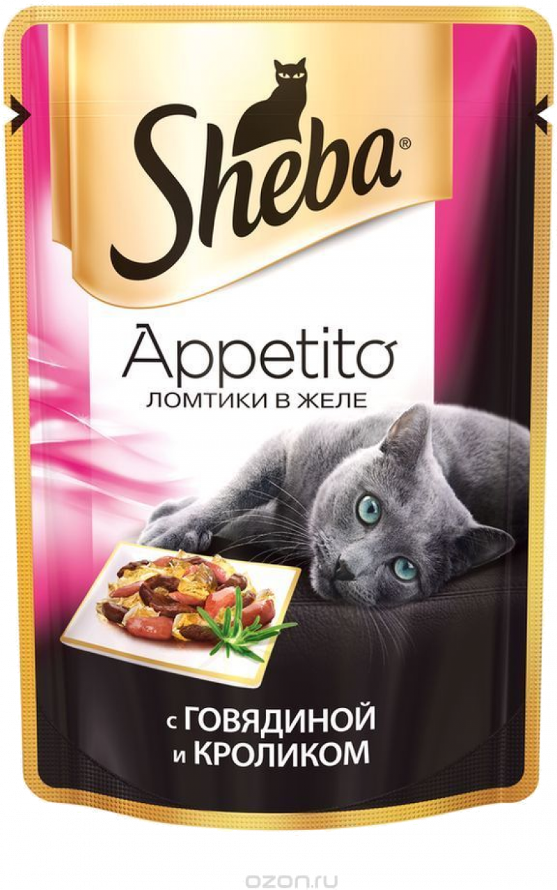 Корм ТМ Sheba Appetito Говядина/Кролик желе 85г