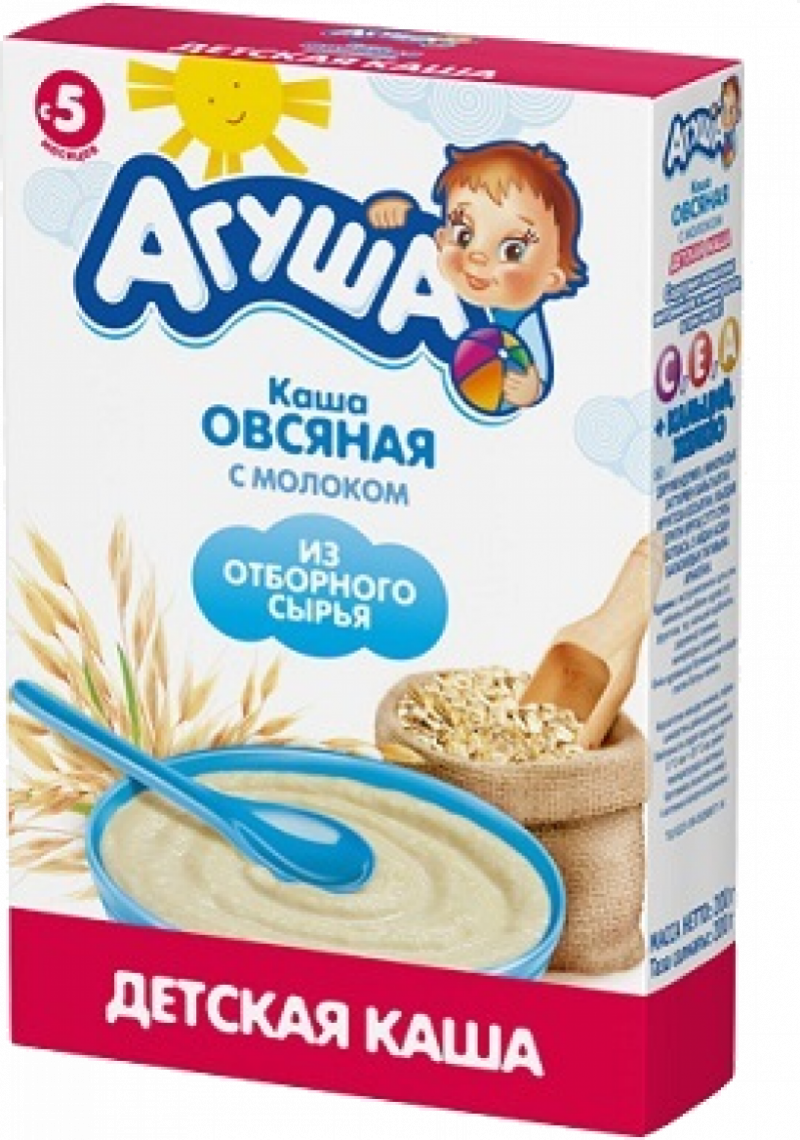 Каша ТМ Агуша Сухая молочная 12,0% Овсяная 200г, с 4 мес.
