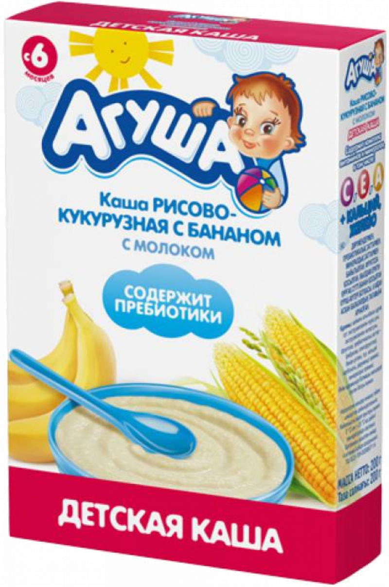 Каша ТМ Агуша Сухая молочная 10,0% Рис-кукуруза-банан с 6 мес 200г