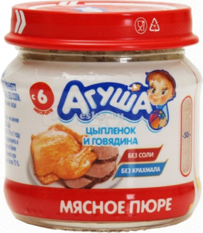 Мясное пюре Агуша 7,7% Цыпленок с говядиной 80г