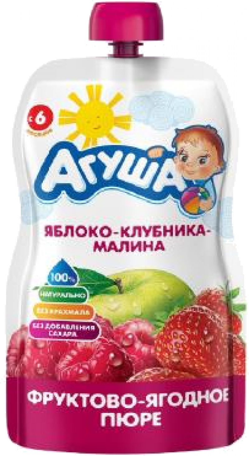 Пюре фруктовое Агуша Яблоко-Клубника-Малина 90г