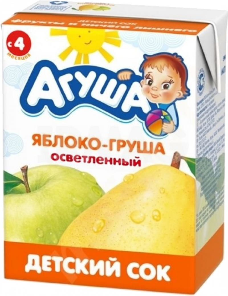 Сок детский осветленный Агуша Яблоко-груша 200мл, с 4 мес.
