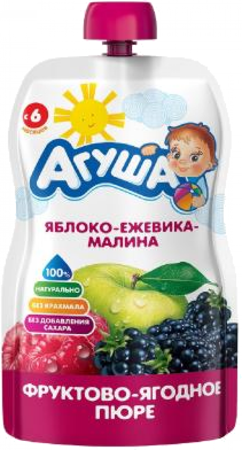 Пюре фруктовое Агуша Яблоко-Ежевика-Малина 90г, Pouch-pack, 365 дн.