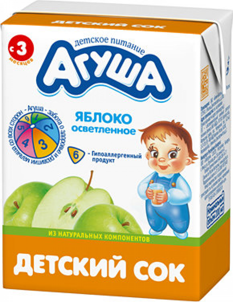 Сок детский осветленный Агуша Яблоко 200мл, с 4 мес.