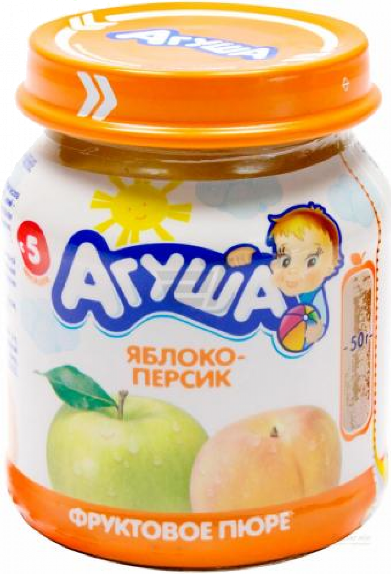 Пюре фруктовое Агуша Яблоко-персик 115г, с 5 мес.