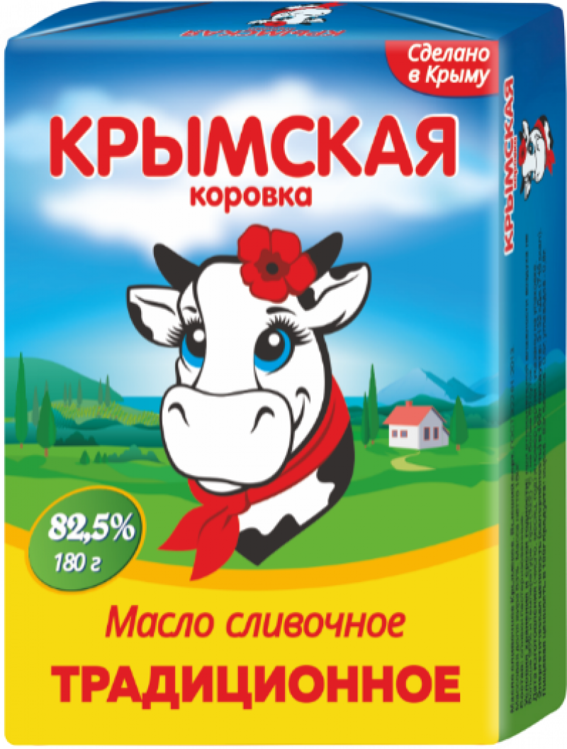 Масло сладко-сливочное ТМ Крымская коровка несоленое Крестьянское 82,5% 180г
