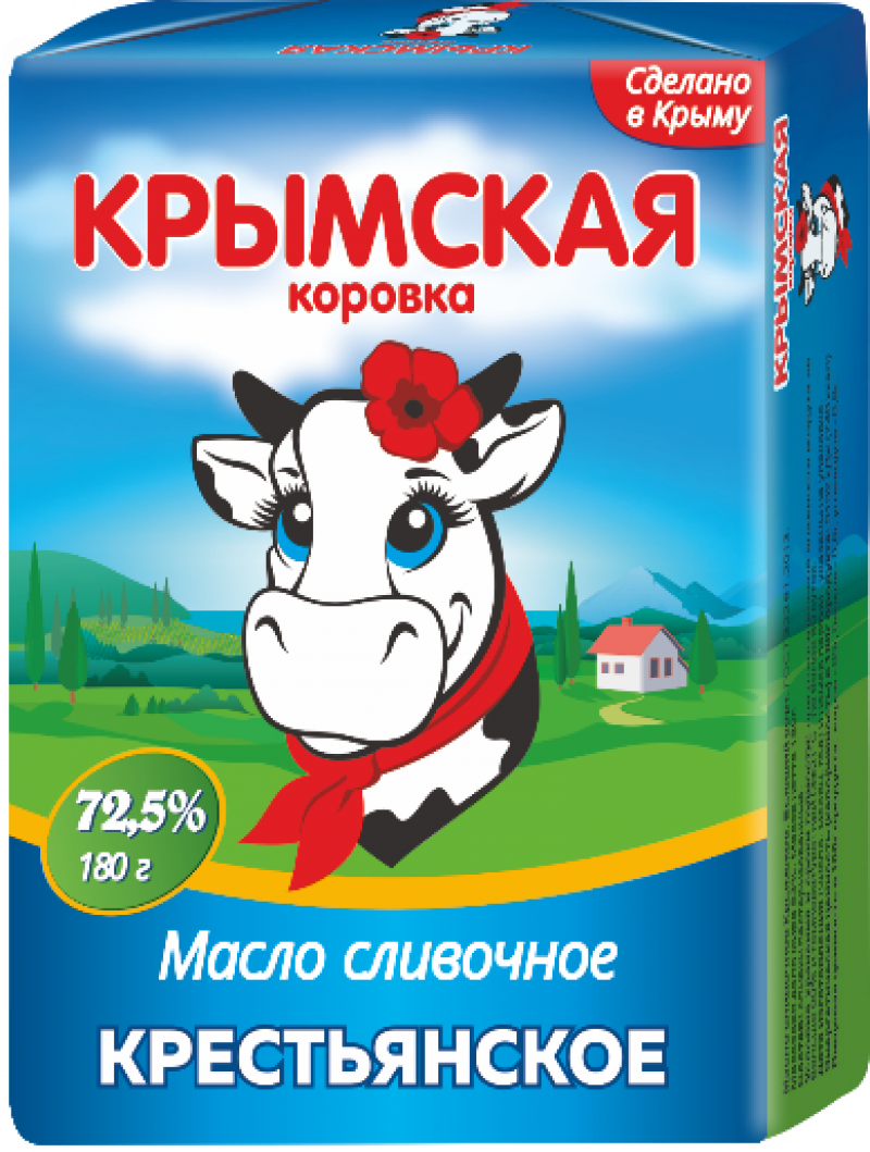 Масло сладко-сливочное ТМ Крымская коровка несоленое Крестьянское 72,5% 180г