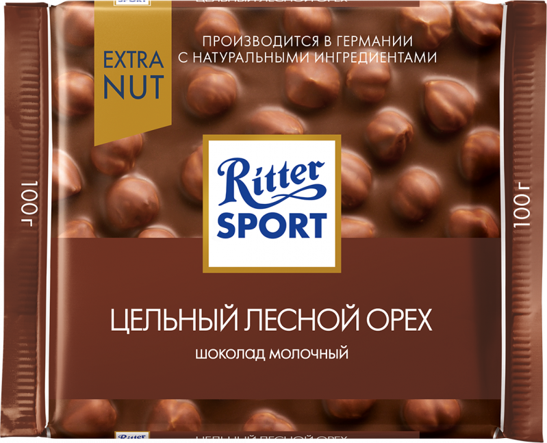 Шоколад ТМ Ritter Sport молочный с цельным орехом 100г