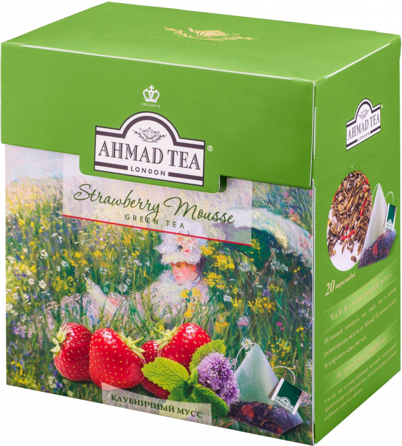 Чай ТМ Ahmad Tea зеленый Клубничный мусс 20 пирамидок