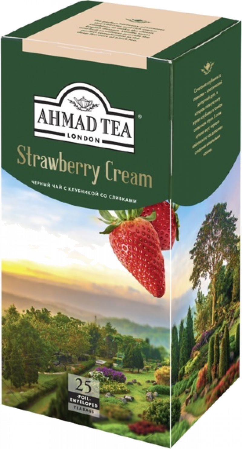 Чай ТМ Ahmad Tea Strawberry Cream черный с клубникой со сливками 25 пакетов