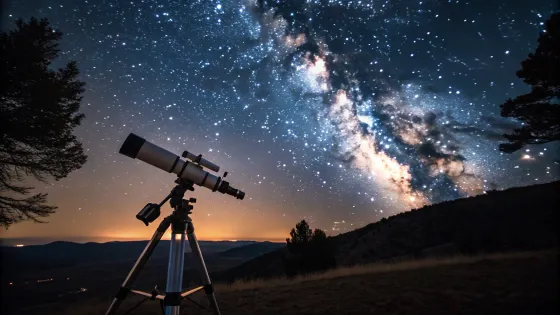 a-telescope-in-the-foreground--and-behind-it-the-s