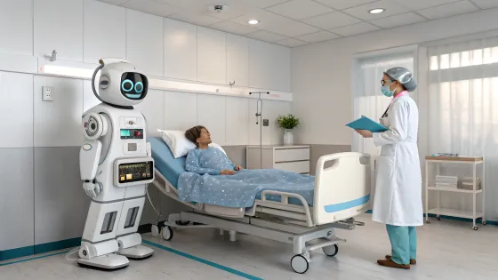 a-robot-doctor-in-a-medical-gown-talks-to-a-patien — копия