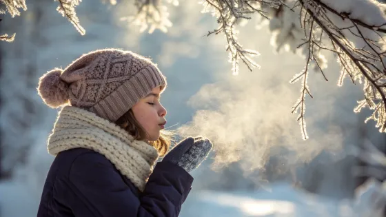 a-girl-in-a-knitted-hat-breathes-into-her-hands-wi