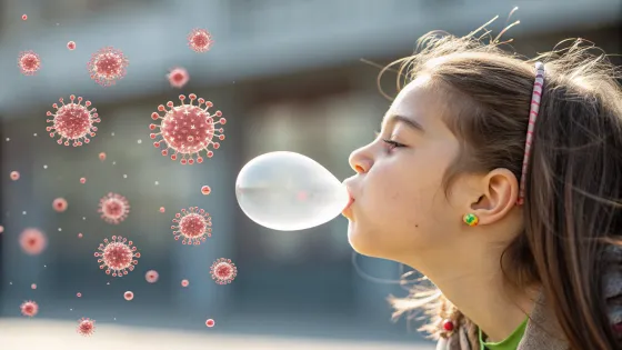 a-girl-is-blowing-up-a-bubble-of-chewing-gum--and-