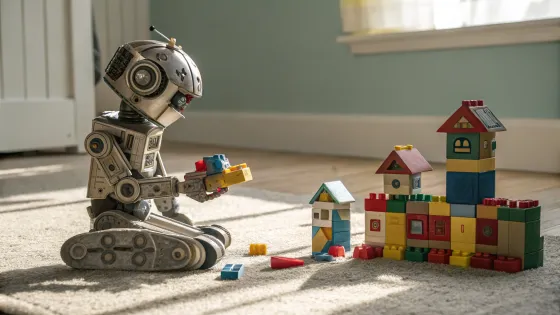 a-photorealistic-robot-sits-on-a-carpet-and-builds