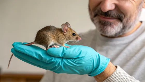 a-mouse-sits-in-the-hand-of-a-man-wearing-a-rubber