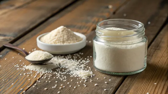 collagen-in-powder-form-in-a-jar-and-scattered-on-