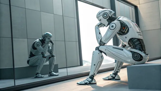 a-photorealistic-robot-sits-in-front-of-a-large-mi