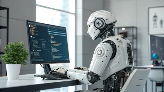 the-photorealism-robot-sits-at-a-computer-on-which