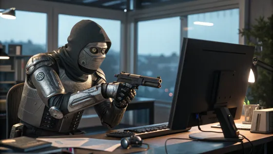 photorealistic-robot-in-robber-mask-with-gun-hacks