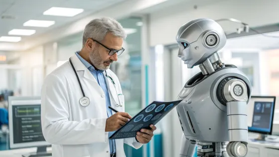 a-doctor-and-a-robot-looking-at-a-computer--they-a