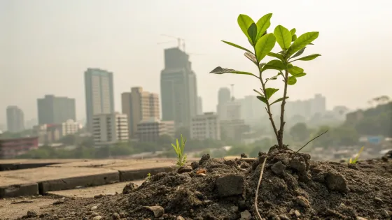 plant-against-the-backdrop-of-a-dirty--gas-pollute