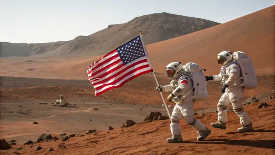 astronauts-hold-the-us-flag-and-walk-on-mars