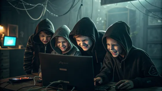 evil-schoolboy-hackers-in-hoods-photorealism