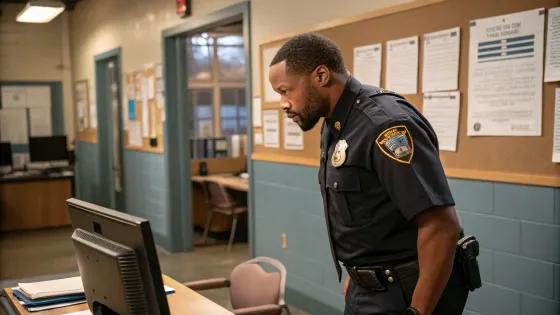 a-police-officer-in-america-looks-at-a-computer-